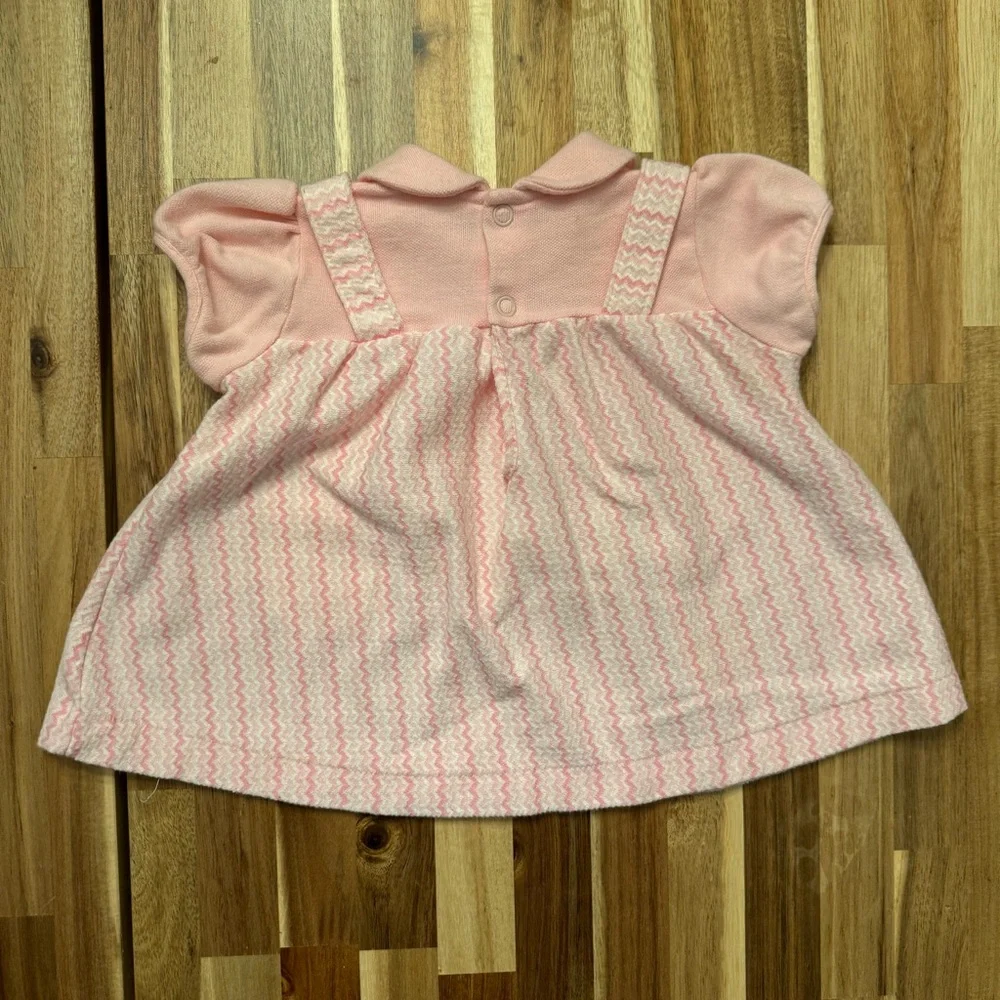 Vintage Carters Baby Girls Pink Chevron‎ Bunny Dress and Bloomers Set 12 Months